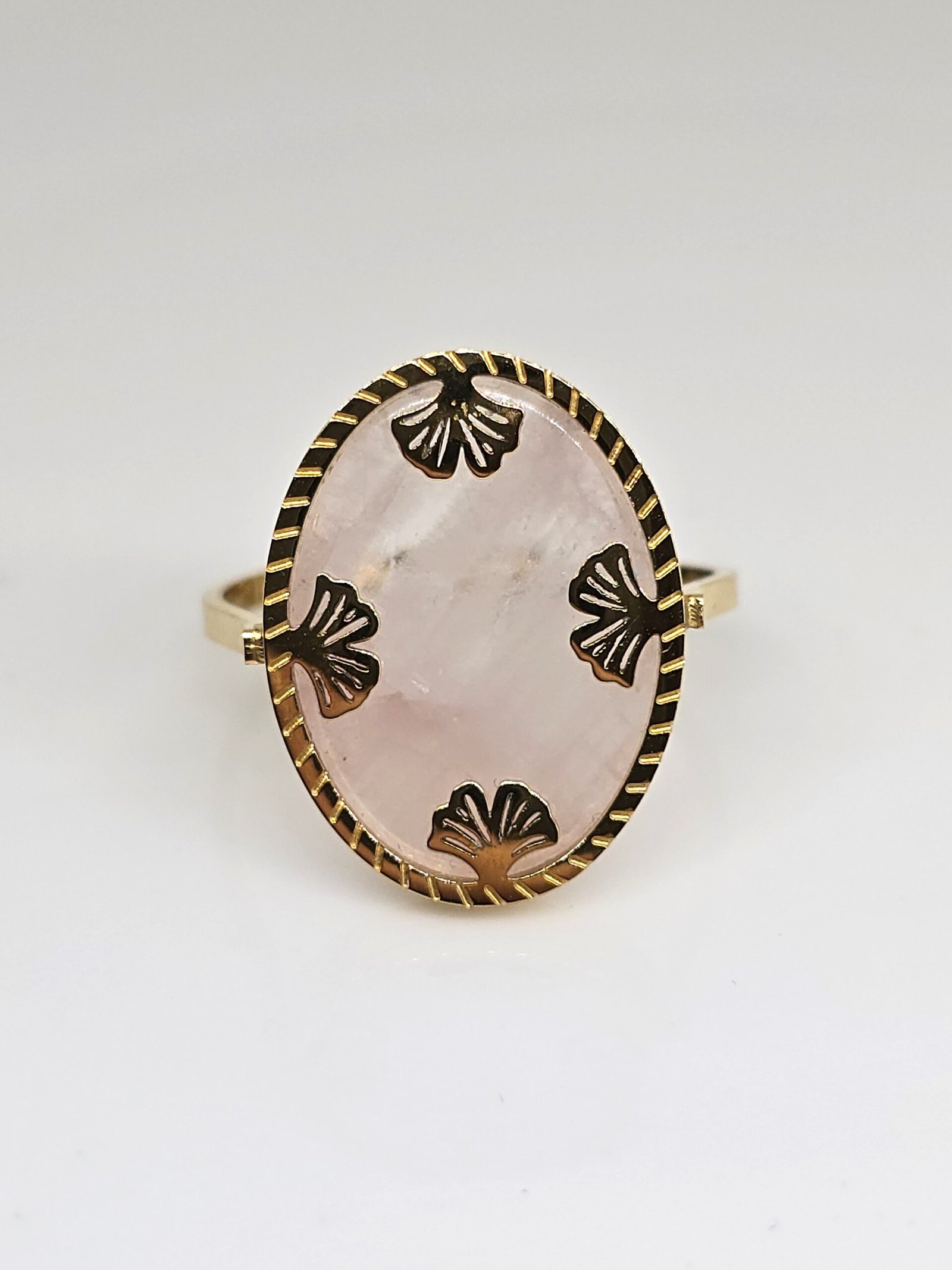 BAGUE GINKO - GRAND MODELE - QUARTZ ROSE